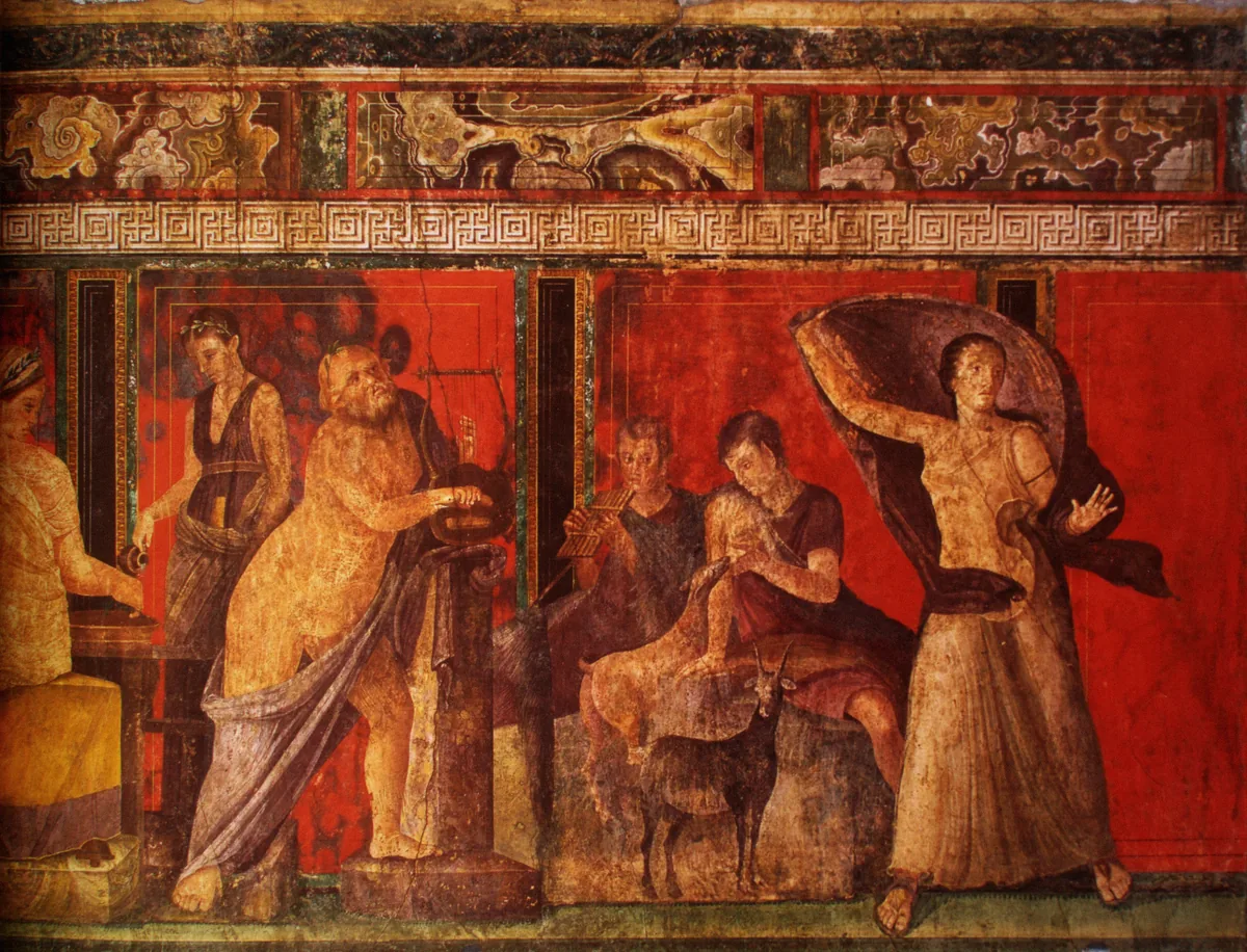 A fresco detail from the Villa of the Mysteries in Pompeii, included on the combined Pompeii ticket
