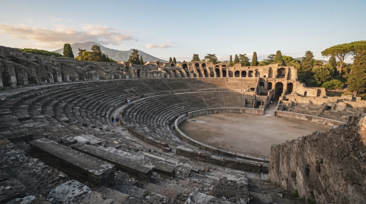 The ancient amphitheatre of Pompeii at the east end of the archaeological park on a three-hour private tour